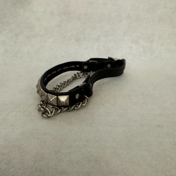 Studded Leather Armband or Neckband With metal chain 13.5-16.5" adjustable - Picture 4 of 5